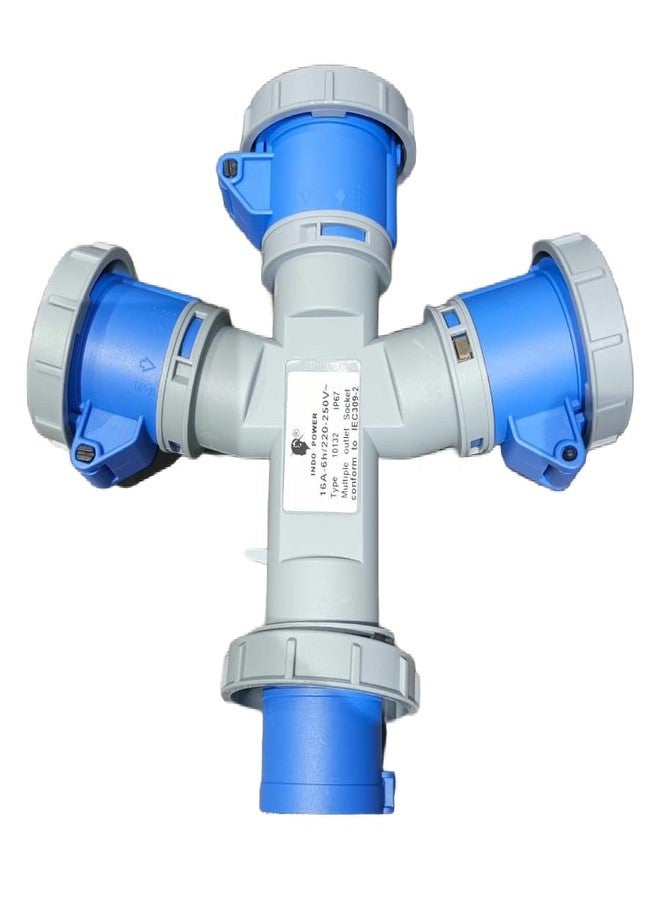 Power Industrial 3-Way Power Socket Splitter, 16A 220-250V, IP67 Grey and Blue, Multiple Outlet Adapter (3-Way Socket Splitter,) - Image 1